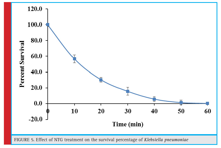 Effect of NTG treatment on the survival percentage of Klebsiella pneumoniae