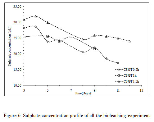 Figure 6: Sulphate concentration profile of all the bioleaching experiment