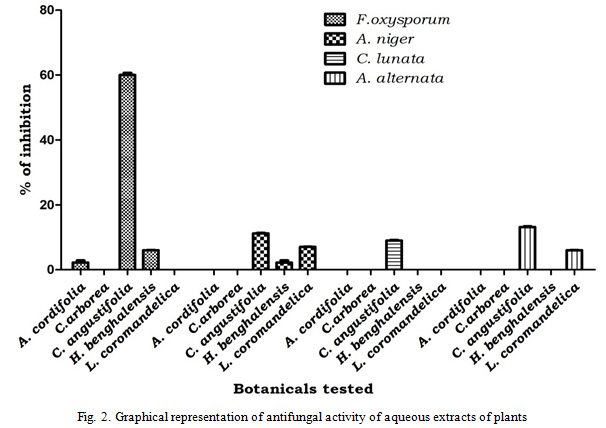 Figure 2: Graphical representation of antifungal activity of aqueous extracts of plants