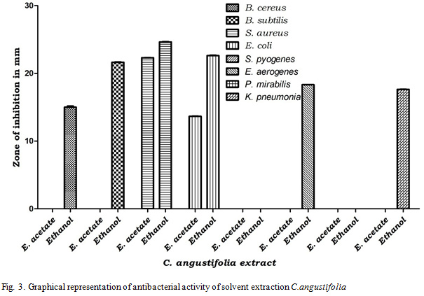 Figure 3: Graphical representation of antibacterial activity of solvent extraction C.angustifolia