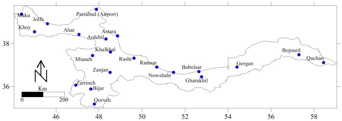 Figure 2: Shows the position of studied stations in Tehran - Karaj plain. Map of cadmium concentration for high-water and low-water seasons